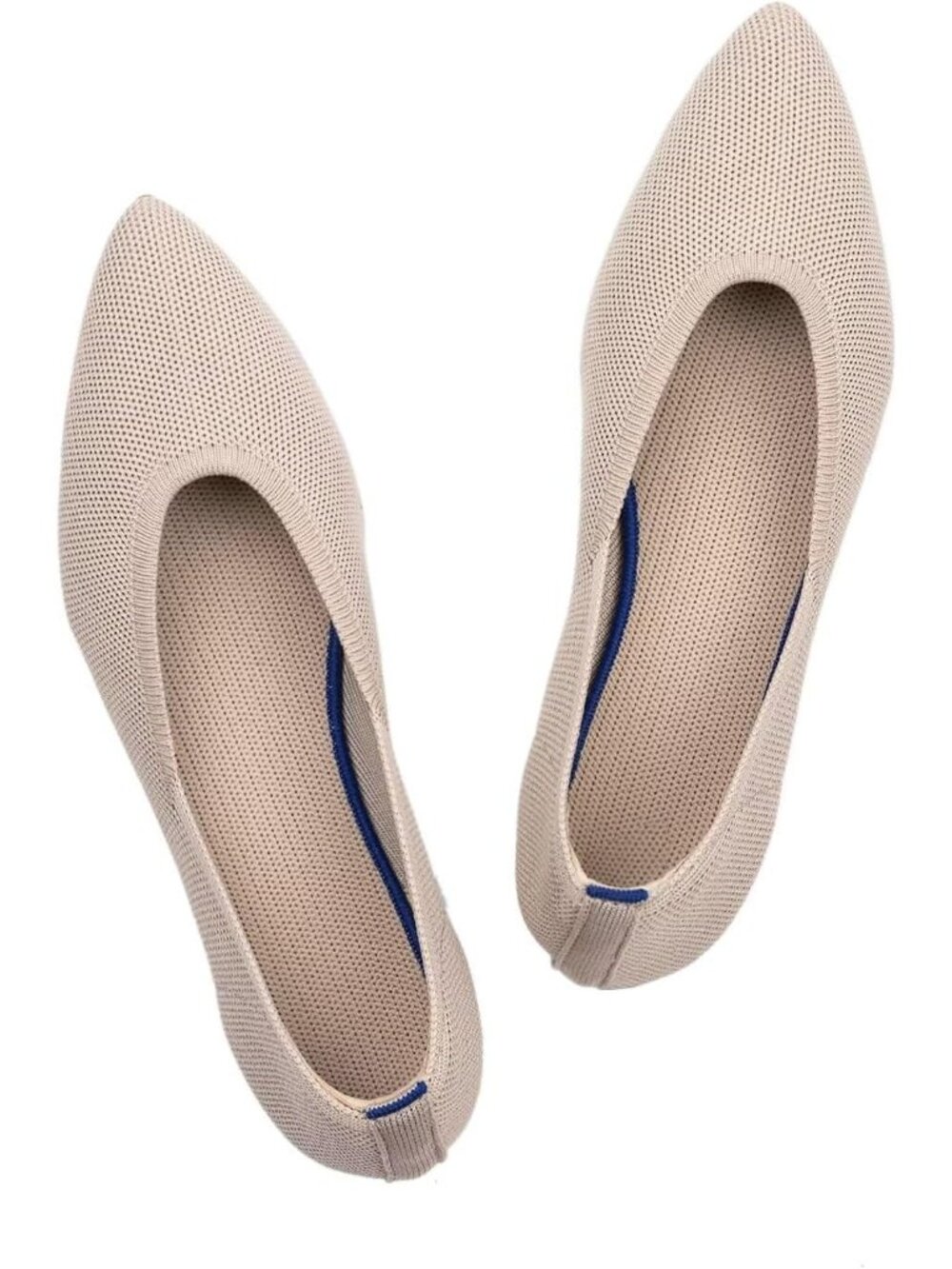 Women's Ecru Solid Comfort Pointed Toe Softable Pull On Knit Casual Flat Shoes